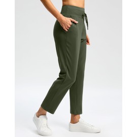 G Gradual Pants for Women High Waisted Golf Pants 2 Pockets 7/8 Ankle Sweatpants for Athletic Travel Casual Lounge Work, Army Green, Large