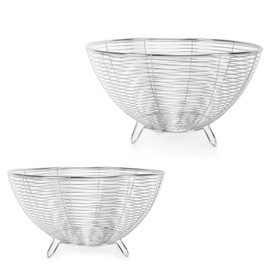 Livabber Wire Fruit Bowl, Stainless Steel Fruit Basket For Kitchen Counter, Large Capacity Fruit Holder Storage Baskets Tabletop Organizer For Fruits Vegetables Breads Snacks (Chrome, 2 Pack)
