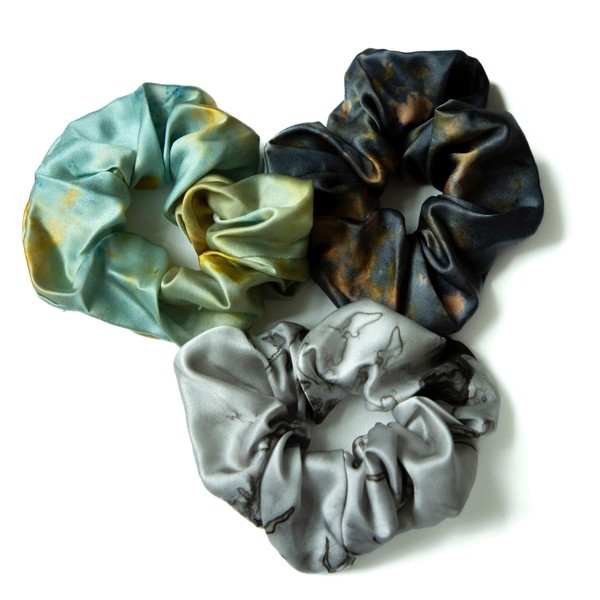Silk & Willow RESTORATIVE SILK HAIR SCRUNCHIE SET (Midnight/Teal Marigold/Woodgrain)