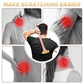 Renook Back Scratcher Extendable, 17'' Shiny Champagne Foldable Back Scratcher with Massage Rollers for Men/Women, Curved and Long Handle full Body Itch Relief, Thoughtful Gift for Women/Girls/Mother.