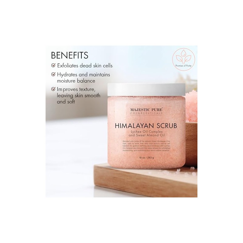 Majestic Pure Himalayan Salt Body Scrub with Lychee Oil, Exfoliating