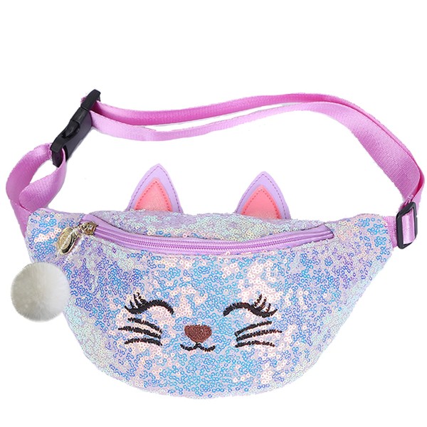 BIBDOO Kids Fanny Pack for Girls Shiny Waist Bag Cat