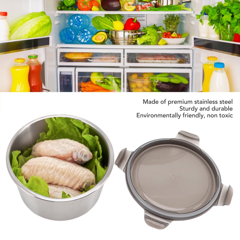 4Pcs Stainless Steel Preservation Box Large Capacity Round Food Storage