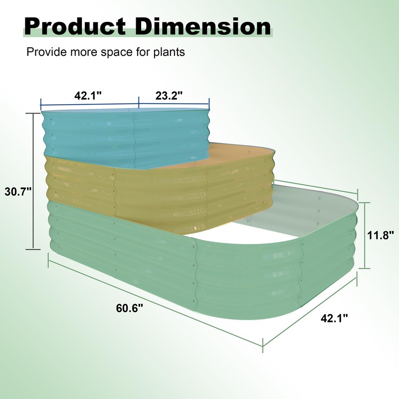 3-in-1 Green Galvanized Steel Raised Garden Bed Kit – Convertible