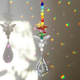 EEEKit 6 PCS Colorful Crystals Glass Pendants, Window Suncatchers Prism Hanging Ornaments, Butterfly Suncatcher Rainbow Maker with Beads Chain for Home, Garden, Office Decoration