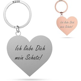 KEYU Key Ring with Heart | Key Ring Love | Key Ring I Love You | Key Ring Heart | Keyring Girlfriend, A: Ich Liebe Dich Mein Schatz! (A: Matte Silver)