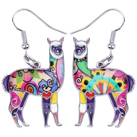 Enamel Alloy South America Alpaca Earrings llama Drop Dangle Fashion Jewelry For Women Girls Charms Gift (Purple)