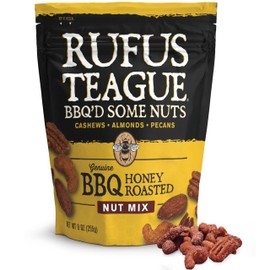 Rufus Teague BBQ Nut Mix - Smoky, Sweet & Crunchy Honey Roasted Nuts - Almonds, Cashews & Pecans (No Peanuts), 9 oz Resealable Pouch, 1 Pack