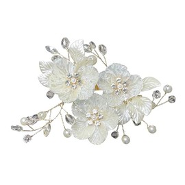 Noguez. Tocado de Novia con Flores, Elegante Accesorio para Dama de Honor con Flores y Perlas de Cristal, Pinza para Peinado de Boda. (Dorado)