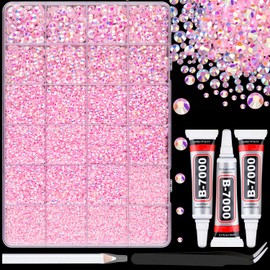 25000Pcs Resin Jelly Rhinestones with Tweezers for Crafting, Light Pink AB Flatback Gems, Bedazzling Crystal with 3Pcs 10ml B7000 Jewelry Glue for DIY Crafts Clothing Tumblers Shoes Fabric Nail Art