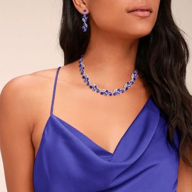 EVER FAITH Wedding Jewellery Set Art Deco Hollowed Marquise Crystal Leaf Cluster Necklaces and Earrings Set, Crystal, No Gemstone