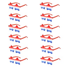 NUDALA 12 Pairs Star Sunglasses Pentagram Glasses Rimless Transparent Candy Color Sunglasses Bulk for Party Favor (Red White Blue)