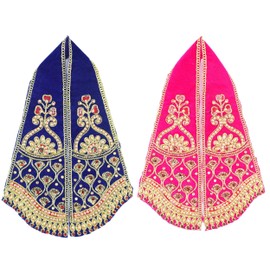 Set of 2 Ganesha Dupatta Silk Puja Cloth Chunari(Size:-19 Inch x 3 Inch)Pooja Chunar Puja Articles for Indian Traditional Navratri Festival Decoration for Idol Statue Frame Temple(Pink,Blue)