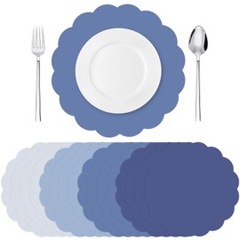 Tinlade 80 Pcs Grey Blue Paper Placemats 13.5 Inch Disposable Place Mats Decorative Round Scalloped Table Placemats for Wedding Banquet Bridal Birthday Party Supplies Dining Tableware Decor