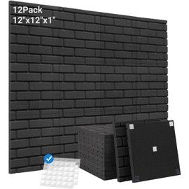 Sound Proof Foam Panels, Kuchoow 12 Pack Acoustic Panels 1" X 12" X 12" Sound Absorbing Noise Cancelling Wall Panels for Studio/Living Room/Bedroom Soundproofing(Come with Adhesive Sticker)