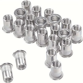 WISSXNA 60pcs Rivet Nuts 1/4-20 UNC Stainless Steel 304 Threaded Rivet Inserts Flat Head Rivnut for Automotive, Furniture, Decoration,Knurled Body (1/4''-20)