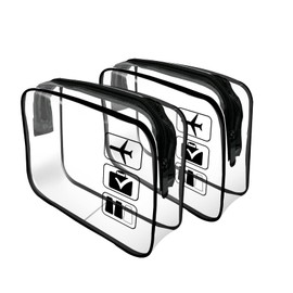 Clear Travel Toiletries Bag, 2 Pcs TSA Approved Toiletry Bag with Zippers Travel Accessories Portable Waterproof Cosmetic Makeup Bags for Women and Men (Black)