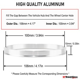 Rhinotuning Hub Centric Rings 106 mm OD to 100 mm ID for Wheel Connect Aluminum Hubrings Set of 4