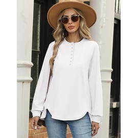 ANRABESS Women's Sweatshirt Long Sleeve Tunic Henley Tops Loose Slit Casual Button Shirts Pullover 2025 Fall Winter Outfits White Medium