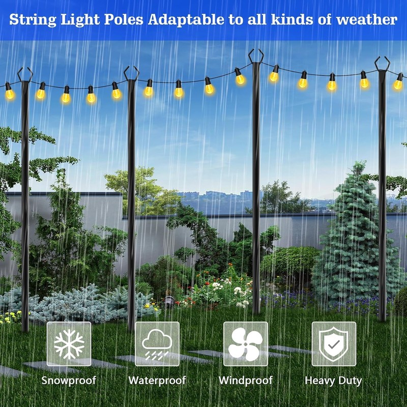 SINLEY 4 Pack String Light Poles,10 Ft Metal Poles with