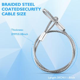 Prasacco 6 Pieces Steel Cable with Eyelets, Silver Stainless Steel Security Cable 30cm x 2mm Wire Rope for Bicycle Locks, Door Locks, Luggage Lock