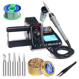 Soldering Station, 60W Digital Soldering Iron Kit Adjustable 90~480°C, with 5 Tips, °C/°F Switch, LCD Display, Standby Mode, Soldering Iron Set for Hobby and Electronics Repair