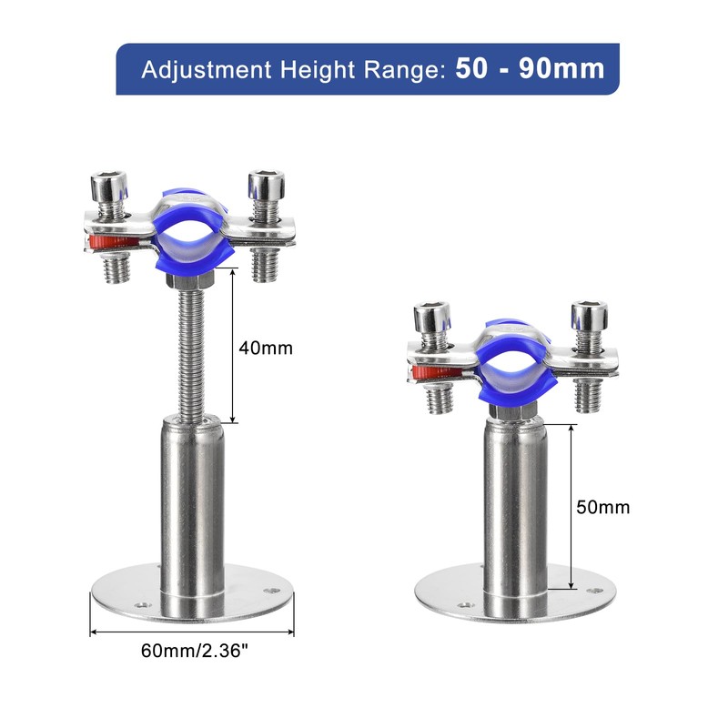 sourcing map Stainless Steel Pipe Supports Wall Mount Ceiling Mount