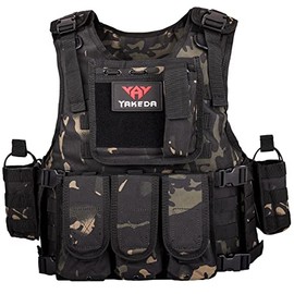 YAKEDA Outdoor Tactical Airsoft Vest Adjustable Fit Adult (Black CP)