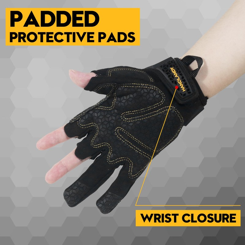 HLDD HANDLANDY Work Gloves Men - 3 Fingerless Work Gloves