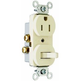 Legrand Pass & Seymour 691TRLACC6 Combination Switch, One 15 Amp 120/125V Single Pole Toggle Switch and One Tamper Resistant Outlet Receptacle, Grounding, Light Almond (1 Count)