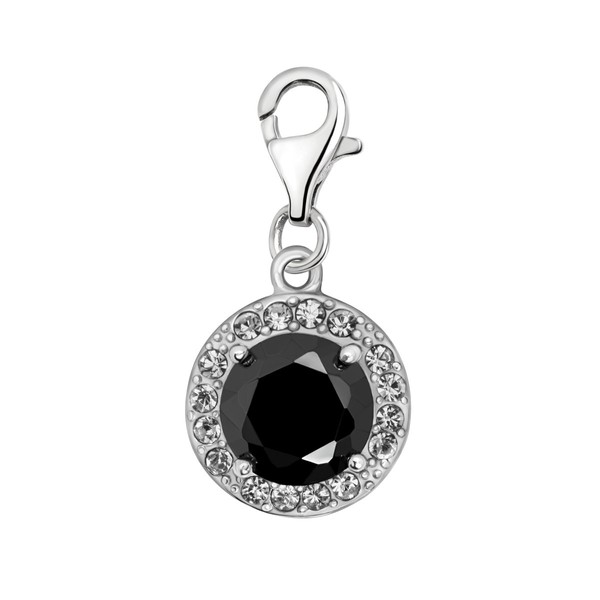 Quiges Charms Silver Plated Black Cubic Zirconia Clip on Charm