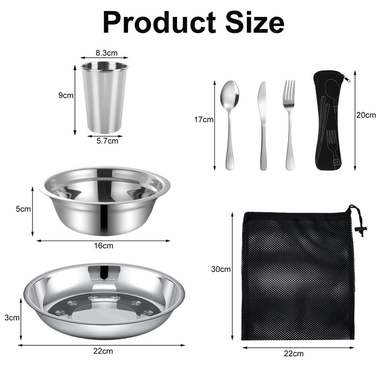 Lafuntar Camping Plate Bowl Cup Cutlery Set for 2, Camping