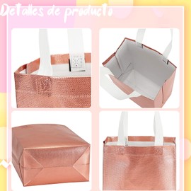 16 Bolsas Reutilizables Brillantes,Bolsas de Regalo Plegables con Asa,Bolsas de Compras Portátiles Duraderas,para Bodas,Fiestas,Uso Diario (Oro Rosa)