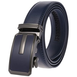 Anopo Men's Belt Ratchet Genuine Leather Slide Automatic Alloy Buckle Jeans Costume Belt for Casual Business Dress Adjustable Set, blue