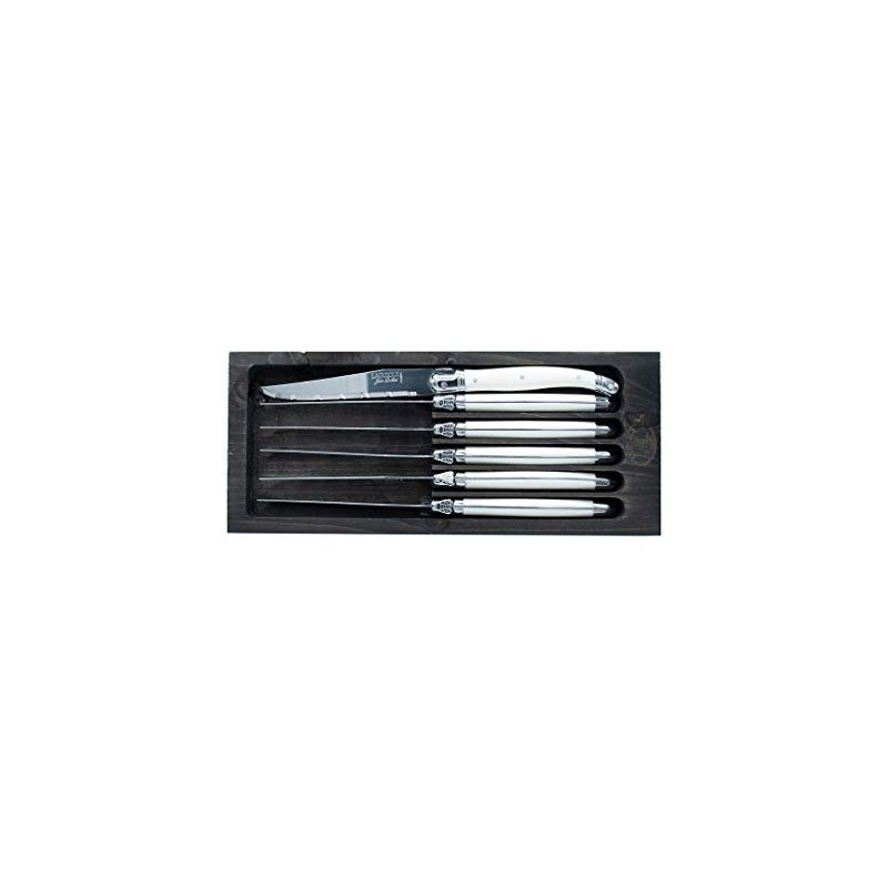 Jean Dubost White Handles in Black Tray Steak Knives, Stainless