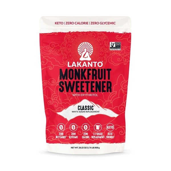 Lakanto Classic Monk Fruit Sweetener with Erythritol - White Sugar Substitute, Zero Calorie, Keto Diet Friendly, Zero Net Carbs, Baking, Extract, Sugar Replacement (Classic White - 1.76 lb)