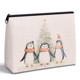 KAIOUS Christmas Penguin Gifts for Women — Christmas Winter Penguin Makeup Bag Cosmetic Bag Makeup Zipper Pouch