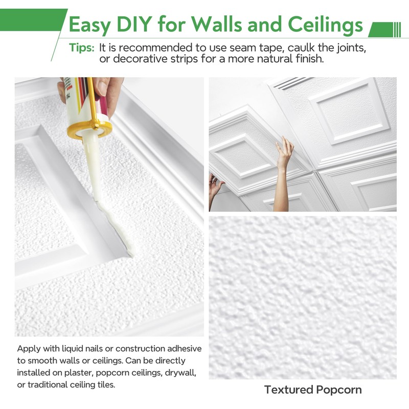 STICKGOO PVC Ceiling Tiles, 2'x2' Glue Up Ceiling Panel Popcorn