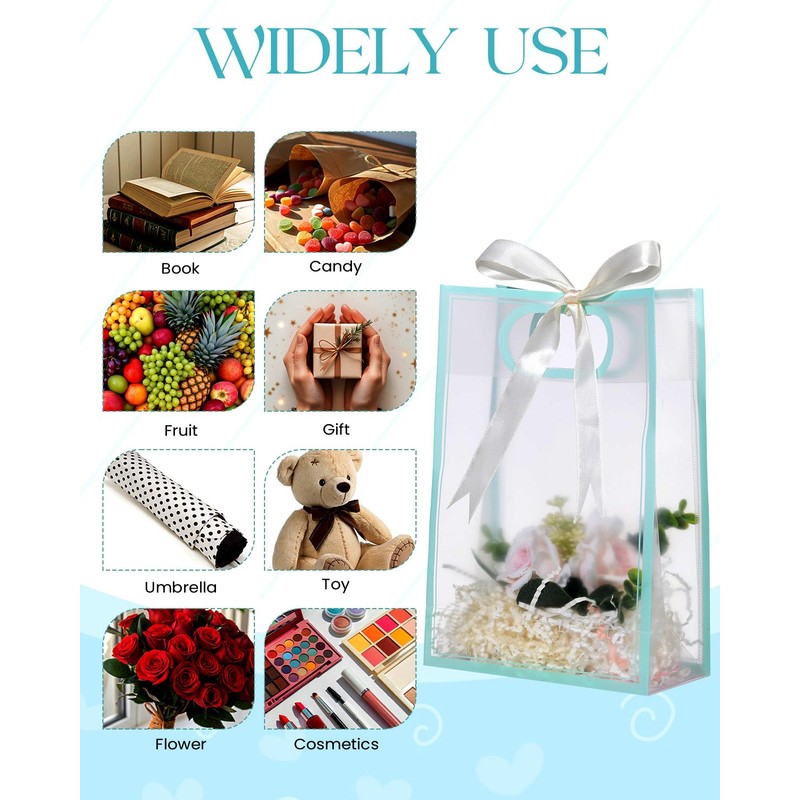 Liobelon 12 Pieces Clear Plastic Gift Bags with Handle Reusable
