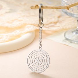 LIKGREAT Wheel of the Hecate Pendant Keyring Greek Goddess Keyring Stainless Steel Pagan Wiccan Lucky Jewellery for Women, silver