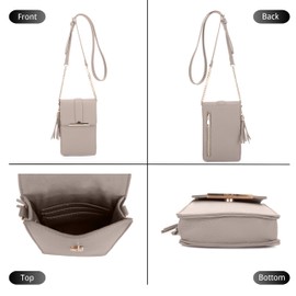 Izzy & Ali Compact Phone Crossbody Bag, Rectangular, Tassel Accent, Adjustable Chain Strap, Magnetic Flap Closure (Taupe)