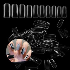Annhua Nail Tips, Clear, False Nails, Transparent, Instep, False Nails, Gel Tips, Length Tips, Virtual Gel Tip Mold, Nail Extensions, Full Cover, Square, Long, Short, No Marks, Manicure, DIY, Commercial Use, Practice, 10 Different Sizes, Set of 500
