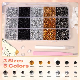 15 Grids Black Gold Rhinestones for Bedazzling, Mix Sizes Jelly Bedazzling Resin Gems, Black Gold Gems Pearl Bedazzling for Crafting, Flatback Resin Rhinestones for DIY Face Makeup Crafts Tumblers
