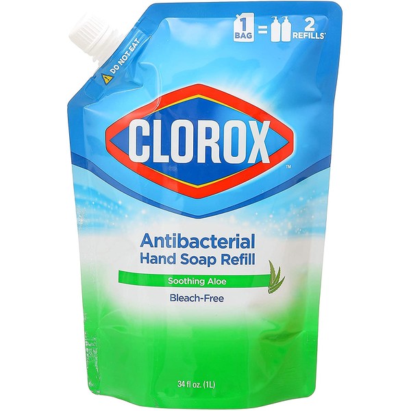 Clorox Antibacterial Liquid Hand Soap Refill, Soothing Aloe Scent |Liquid Hand Washing Soap Refill Washes Away Germs and Bacteria on Skin, 34 Oz Hand Soap