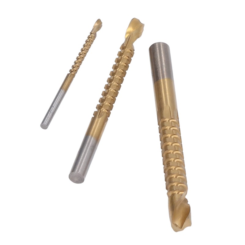 3Pcs Step Drill Bit Hex Shank Straight Grooved HSS Ti