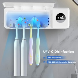 Little Quokka Toothbrush Sanitizeri Holder, 2000mAh Rechargeable Cordless Wall Mounted Holders for Bathroom, Electric Sanitizeri Toothbrush Cleaner, 4 Slots & Timer Function