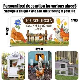Blechschild Hühnerstall Schild - Hühner Schild TOR SCHLIESSEN EGAL WAS DIE HÜHNER SAGEN - Hühner Deko Geschenk als Hühnerstall Zubehör und Wanddeko Metallschild 32x16cm