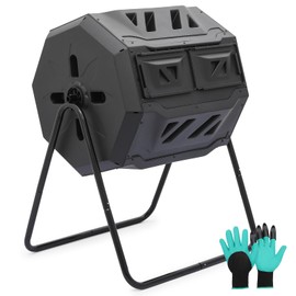 MoNiBloom 43 Gallon Compost Tumbler, Outdoor BPA Free Large Dual Chamber Tumbling Compost Bin All-Season Fast Working Tumbling Composter, High Volume Composter with 2 Sliding Doors