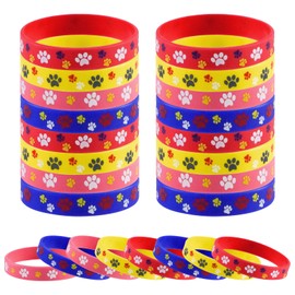 Kawphaqu 24Pcs Dog Paw Party Favors Silicone Bracelets Wristband for Kids Birthday Party Decorations Supplies - 4 Colour