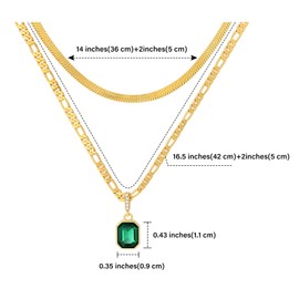Mesovor Goldene Geschichtet Ketten Halsketten mit Anhänger Kristall, 18 Karat Vergoldete Figaro und Schlangenkette Halsband Halskette für Frauen Mädchen Schmuck Geschenke (Grün)